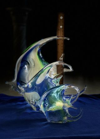Set Of 3 Vintage Murano Italian Art Glass Bubble Angel Fish Signed Nason
