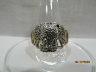 14k Masonic Ring,  32nd Degree - Gold,  Palladium And Black Enamel,  9.  5