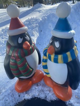 2 Vintage Blow Mold Chilly Willy Lighted 28.  5” Penguins General Foam