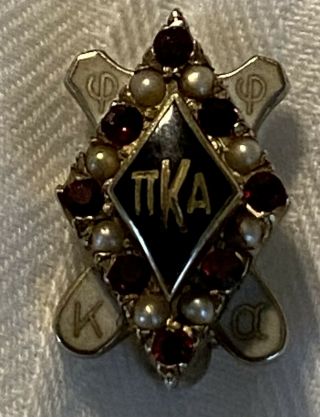 14k Gold Pi Kapoa Alpha Fraternity Pin Pearls Garnets