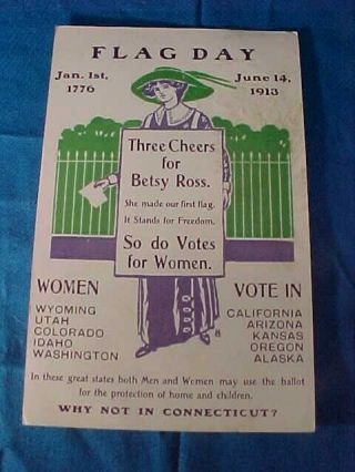1913 Suffragette Illustrated Postcard - Flag Day 3 Cheers For Betsy Ross
