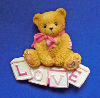 Enesco Cherished Teddies Pin Valentines Vintage Love Letters Blocks Brooch