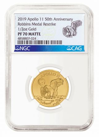 1969 2019 Apollo 11 50th Robbins Medal 1/2 Oz Gold Matte Medal Ngc Pf70 Sku56821