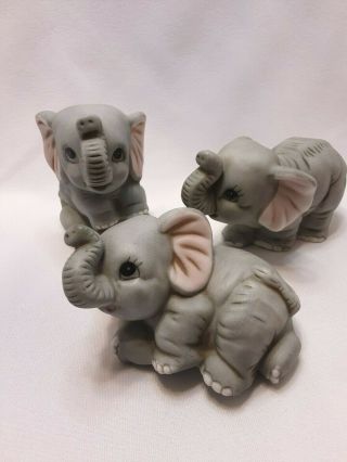 Vintage Homco Baby Elephant Figurines Set Of Three 1400 Trunks Up