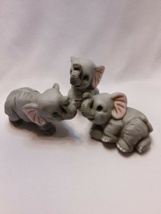 Vintage Homco Baby Elephant Figurines Set of Three 1400 Trunks Up 2