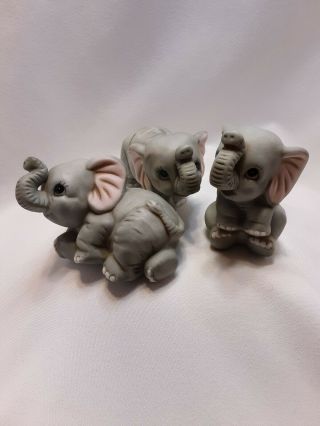 Vintage Homco Baby Elephant Figurines Set of Three 1400 Trunks Up 3