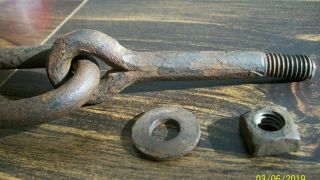 OLD UNIQUE FARMHOUSE BARN ITEM,  RUSTIC IRON HITCHING RING & BOLT,  WASHER & NUT 2