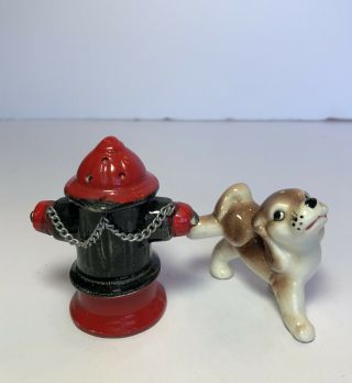 Vintage Dog Peeing On Fire Hydrant Salt & Pepper Shakers