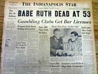 2 1948 Headline Display Newspapers Babe Ruth Dead York Yankee Baseball Star