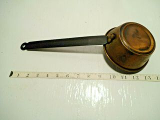 Vintage Colonial Long Metal Handled Copper Pan,  Ladle,  Wall Hanging Flat Bottom