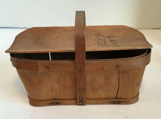 Rare Antique Small Salesman Sample? Farm Picking Basket With Handle & Top Cover