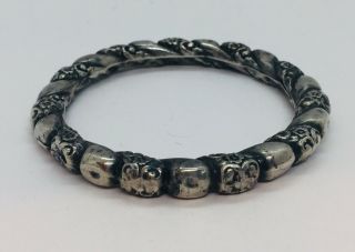 Antique Victorian Sterling Silver Repousse Hollow Bangle Bracelet