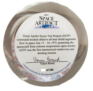Space Flown Artifact Apollo - Soyuz Heat Shield autographed by Vance Brand 5