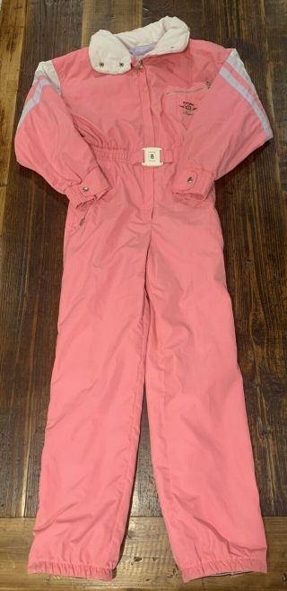 Vintage Bogner Racing Women’s Ski Snow Suit Size 8 Pink Made In Usa Embroidered