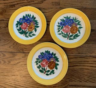 3 Hand Painted Vernon Kilns California 707 Gale Turnbull Yellow And Flowers