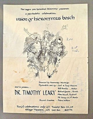 Dr.  Timothy Leary 1966 Flyer,  Psychedelic,  Hieronymus Bosch,  Drugs,  Lsd