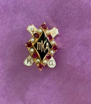 Vintage Pi Kappa Alpha 14k Gold Pearl & Ruby Pin/badge Pike Sorority Greek