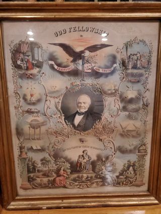 Antique 1866 Odd Fellows Ioof Print Lithograph By Powers And Weeks Framed
