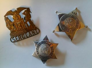 3 Vintage Chicago Police Metal Badges