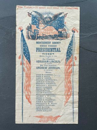 1864 Abraham Lincoln Johnson Ohio Union Presidential Ticket Civil War
