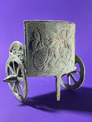 RARE ANCIENT ROMAN BRONZE PERIOD CHARIOT STATUE WITH HIGH DETAILING - 200 - 400 AD 3