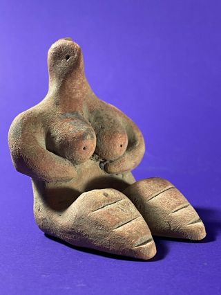 Ca 5000 Bce Ancient Tel Halaf Clay Seated Steatopygous Fertility Figurine Idol