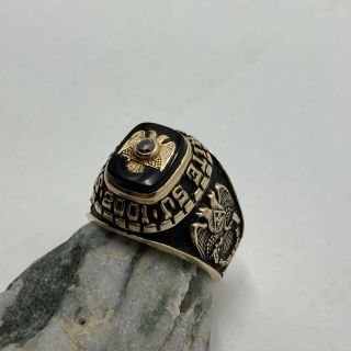 Vintage 10k Gold Masonic Scottish Rites 2001 Ring W/ Diamond 16 grams 3