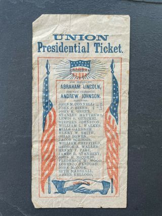 1864 Union Party Presidential Ticket Abraham Lincoln Johnson Civil War