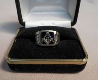 14k White Gold Masonic Compass Ring Mason 8.  16 Grams Size 9