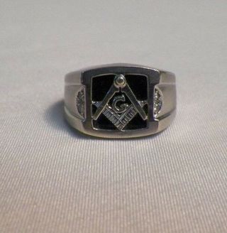 14K White Gold Masonic Compass Ring Mason 8.  16 grams Size 9 2