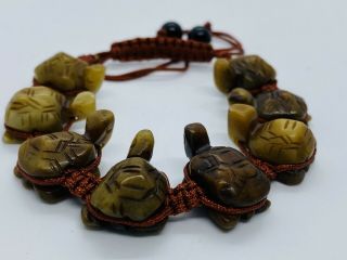 Vintage Chinese Carved Hetian Jade Dragon Turtle Bracelet