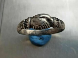 Large Medieval Silver Clasped Hands Ring 15th Century
