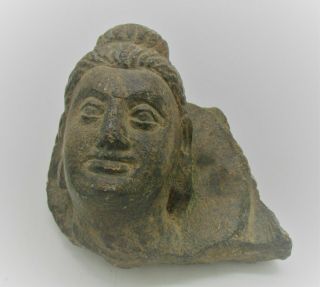 ANCIENT GANDHARA SCHIST STONE STATUE FRAGMENT HEAD OF BUDDHA.  RARE 2