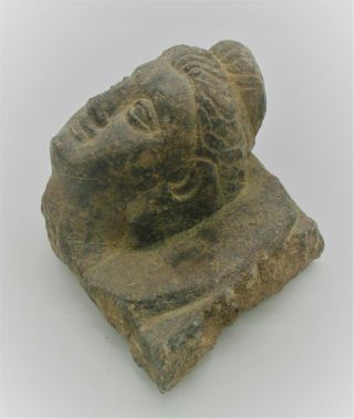 ANCIENT GANDHARA SCHIST STONE STATUE FRAGMENT HEAD OF BUDDHA.  RARE 3