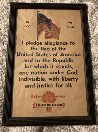 Vintage Antique 1930’s ? American Legion Pledge Of Allegiance Poster Print Rare