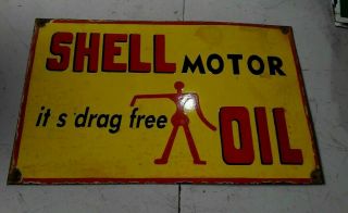 Vintage Porcelain Shell Motor Oil Enamel Sign Size 16.  5 " X 24 " Inche