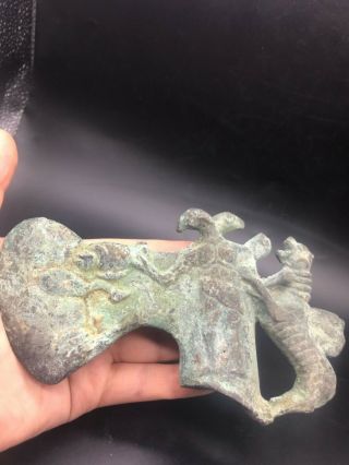 Wonderful Rare Ancient Luristan Bronze Axe With Cow Beast And Lion Very Unique