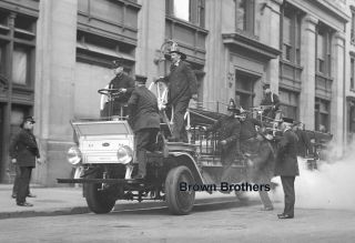 1920s Fdny Firefighting Apparatus Motorized Aerial Truck Glass Photo Negative Bb
