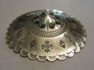 Vintage Navajo Stamped Sterling Silver & Turquoise Pin Brooch 2 1/4 "