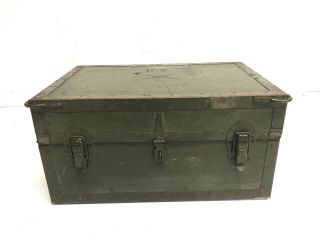 Vintage Military Wood Storage Trunk Flat Top Foot Locker Green Case Box Us Army