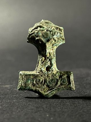 Detailed Ancient Viking Norse Bronze Thor Hammer With Face Of Odin Circa: 800ad