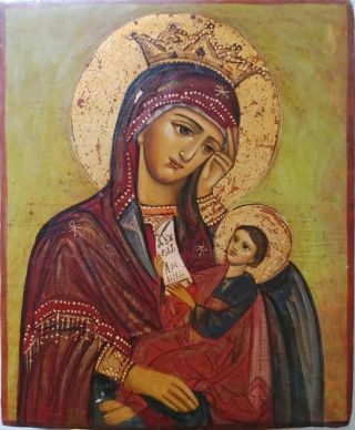 ANTIQUE 19c HAND PAINTED RUSSIAN ICON OF MOTHER OF GOD SOOTHE MY ILLS 2