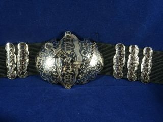 Early 20th Century Russian Military Belt Solid Silver Niello Buckle Kiev 1908 - 26