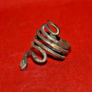 Rare Ancient Roman Empire Era Bronze Snake Serpent Ring - 1st/2nd Century Ad