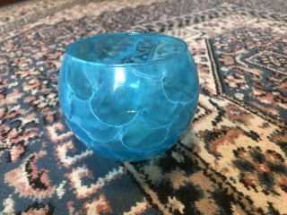 Teal Blue & White Glass Marbled Swirl Votive Tea Light Candle Holder 3.  5” Round