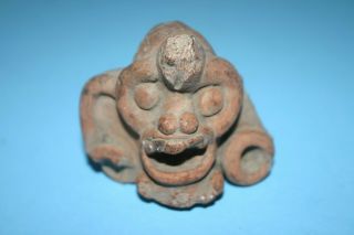 Ancient Pre - Columbian Terra Cotta Pottery Effigy Head Idol Gargoyle Artifact