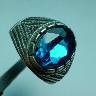 ANCIENT ROMAN SILVER SEAL RING WITH BLUE STONE INSERT 2