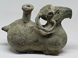 Extremely Rare Ancient Luristan Bronze Animal Ram Oil Lamp.  100 Bc 392 Gr 100 Mm