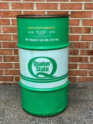 Vintage Quaker State Oil Drum Can Barrel Trash Can Garage Rat Rod