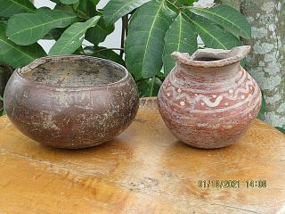 Authentic 2 Pre - Columbian Clay Pot & Bowl Artifact,  S Colima Culture